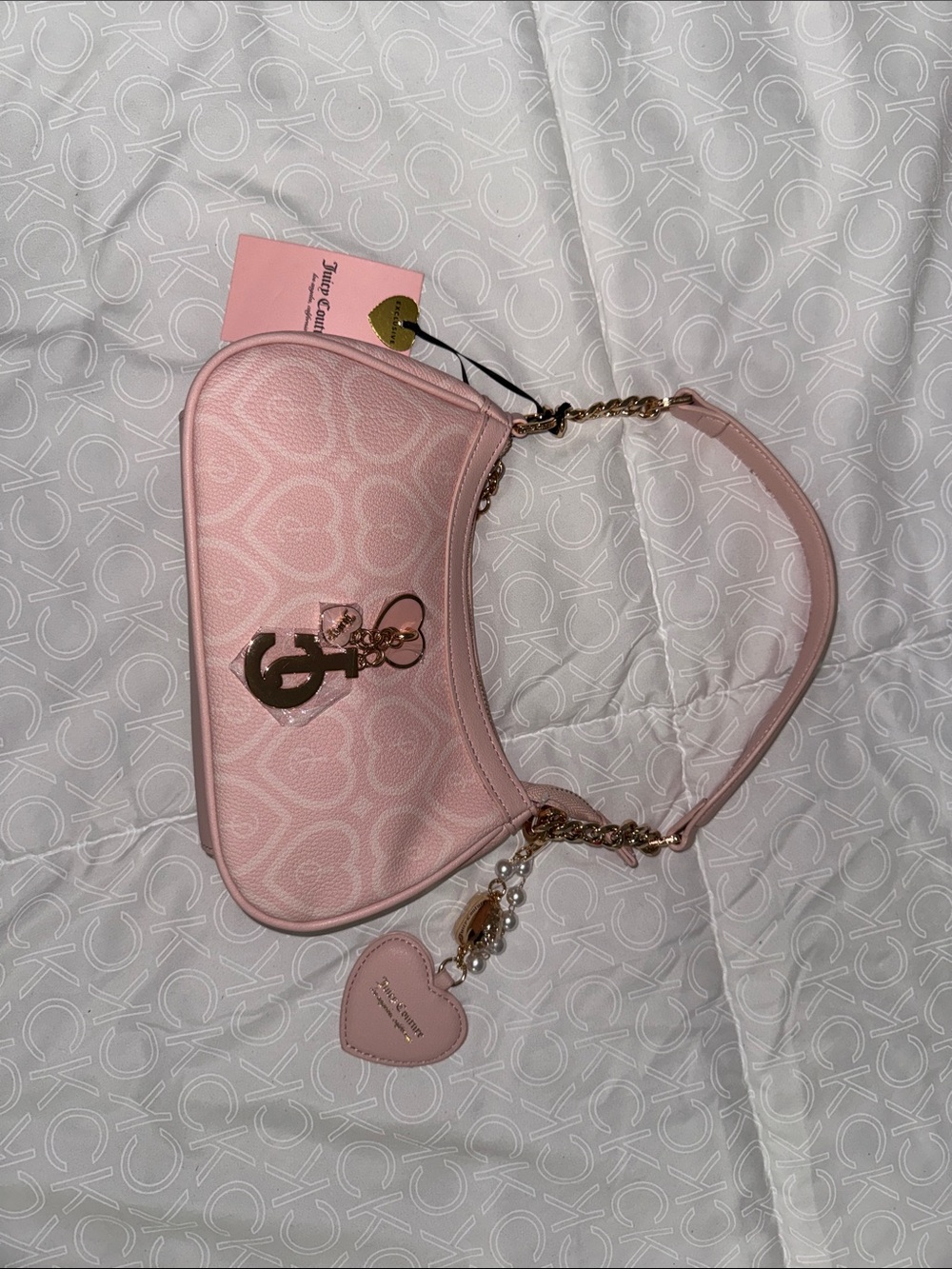 Calvin Klein Blush Pink Crescent Shoulder Bag with Heart Charm